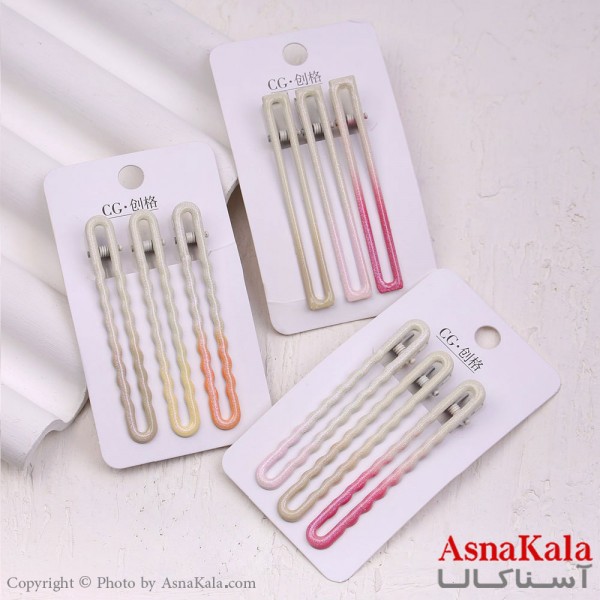 گیره مو زنانه انبری کارتی شاینی سفید مجموعه 3عددی کد HAIR13369W