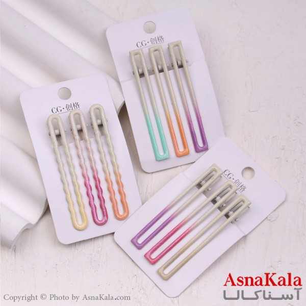 گیره مو زنانه انبری کارتی براق مستطیلی مجموعه 3عددی کد HAIR13370W