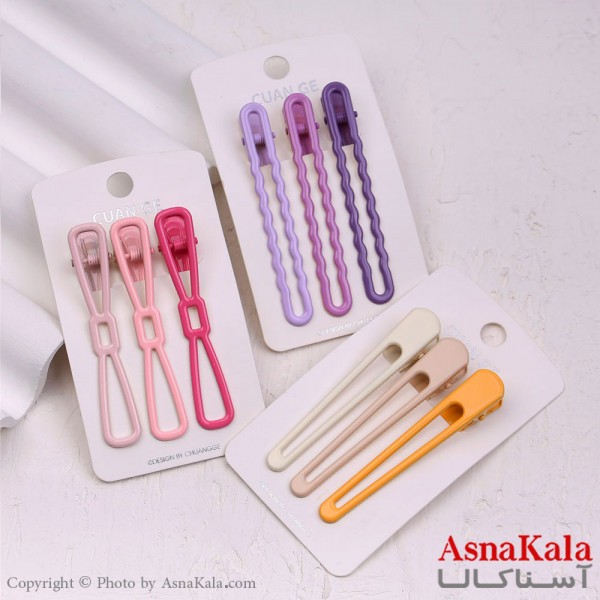 گیره مو زنانه انبری کارتی فلزی رنگی مجموعه 3عددی کد HAIR13385W