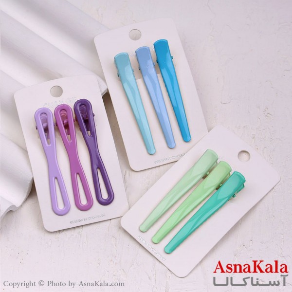 گیره مو زنانه انبری کارتی فلزی براق رنگی مجموعه 3عددی کد HAIR13389W
