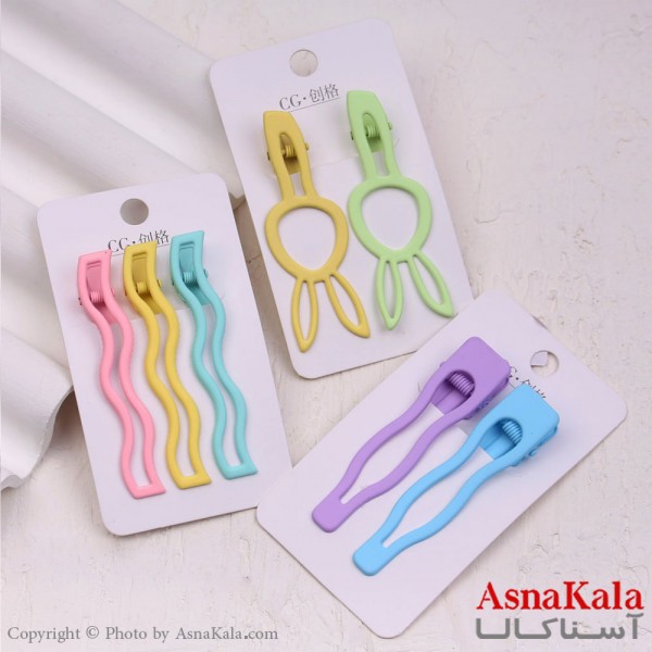 گیره مو زنانه انبری کارتی فلزی رنگی کد HAIR13392W