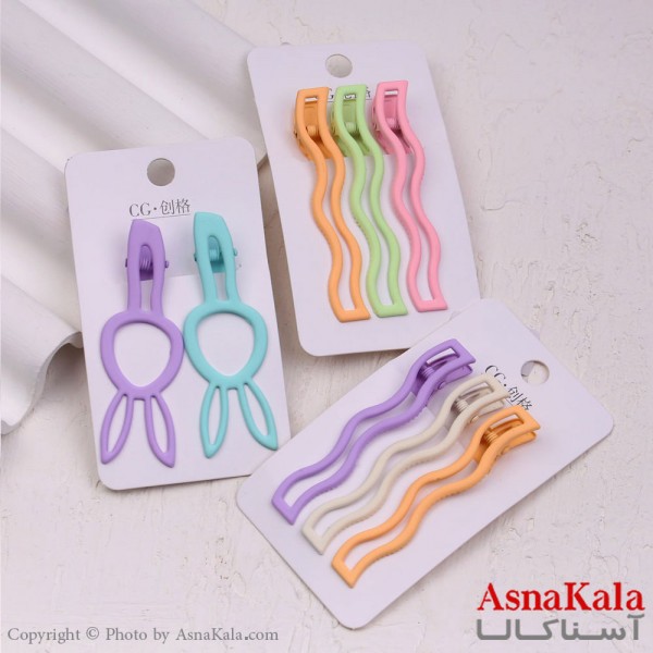 گیره مو زنانه انبری کارتی فلزی رنگی کد HAIR13393W