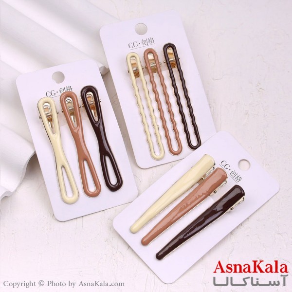 گیره مو زنانه انبری کارتی فلزی رنگ نود مجموعه 3عددی کد HAIR13395W