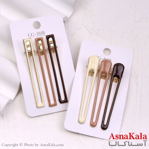 گیره مو زنانه انبری کارتی فلزی رنگ نود مجموعه 3عددی کد HAIR13396W