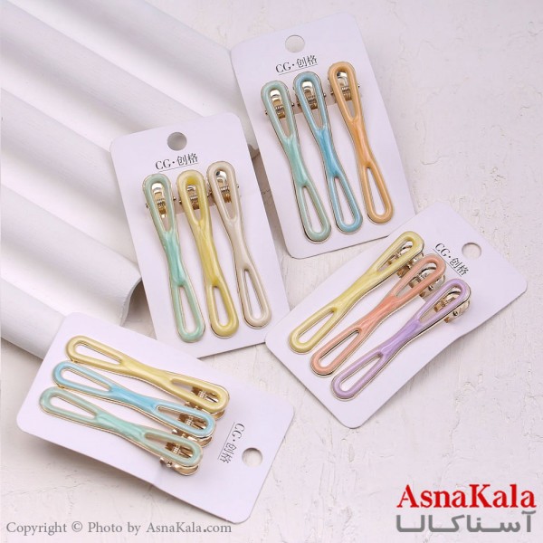 گیره مو زنانه انبری کارتی پاپیون آبرنگی مجموعه 3عددی کد HAIR13406W