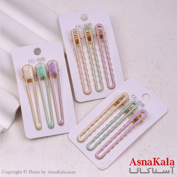 گیره مو زنانه انبری کارتی مستطیلی رنگی مجموعه 3عددی کد HAIR13413W