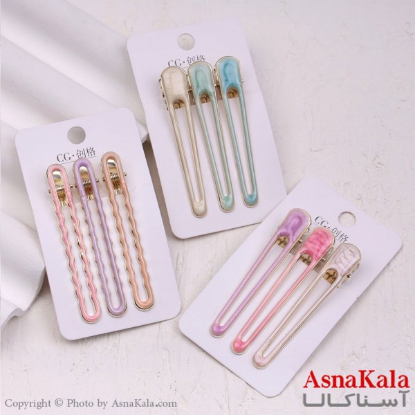 گیره مو زنانه انبری کارتی مستطیلی رنگی مجموعه 3عددی کد HAIR13414W