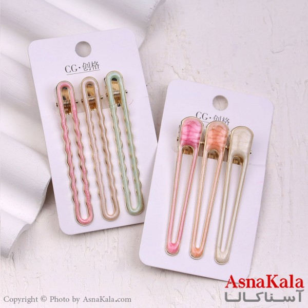 گیره مو زنانه انبری کارتی مستطیلی و هلالی مجموعه 3عددی کد HAIR13415W