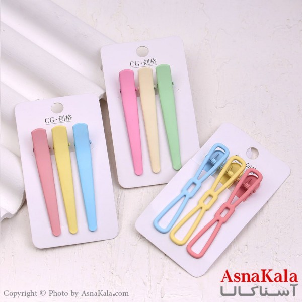 گیره مو زنانه انبری کارتی پینترستی مات رنگی مجموعه 3عددی کد HAIR13448W