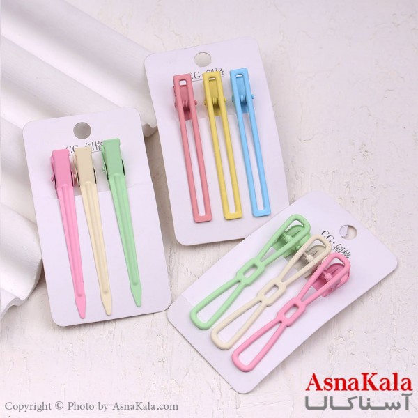 گیره مو زنانه انبری کارتی پینترستی مات رنگی مجموعه 3عددی کد HAIR13449W