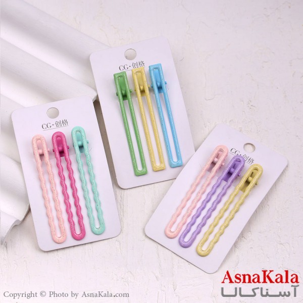 گیره مو زنانه انبری کارتی پینترستی براق مجموعه 3عددی کد HAIR13463W