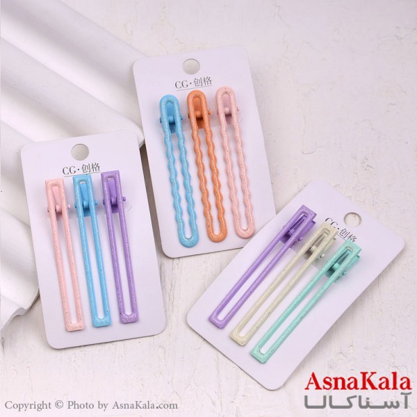 گیره مو زنانه انبری کارتی پینترستی براق مجموعه 3عددی کد HAIR13464W