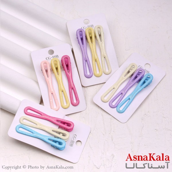 گیره مو زنانه انبری کارتی پینترستی براق پاپیونی رنگی مجموعه 3عددی کد HAIR13469W