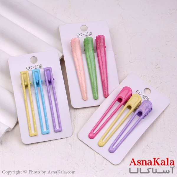 گیره مو زنانه انبری کارتی پینترستی مستطیل اکلیلی مجموعه 3عددی کد HAIR13472W