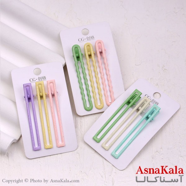 گیره مو زنانه انبری کارتی پینترستی مستطیل اکلیلی مجموعه 3عددی کد HAIR13473W