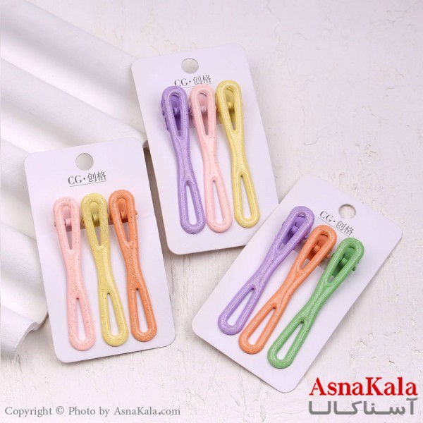 گیره مو زنانه انبری کارتی پینترستی براق پاپیونی رنگی مجموعه 3عددی کد HAIR13474W