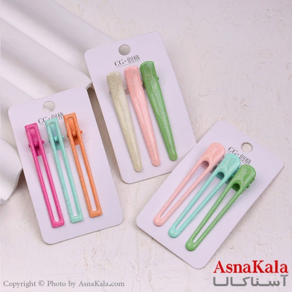 گیره مو زنانه انبری کارتی پینترستی مستطیل اکلیلی مجموعه 3عددی کد HAIR13476W