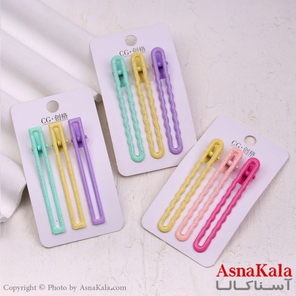 گیره مو زنانه انبری کارتی پینترستی اکلیلی رنگی مجموعه 3عددی کد HAIR13482W