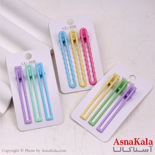 گیره مو زنانه انبری کارتی پینترستی اکلیلی رنگی مجموعه 3عددی کد HAIR13483W