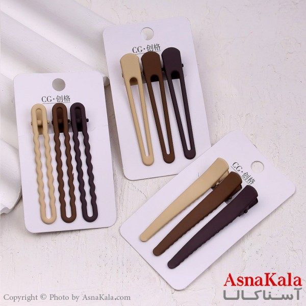 گیره مو زنانه انبری کارتی پینترستی رنگ نود مجموعه 3عددی کد HAIR13485W