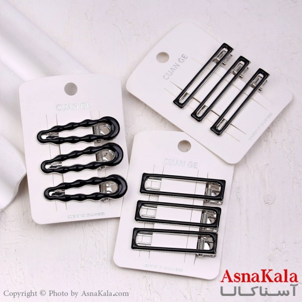 گیره مو زنانه انبری کارتی پینترستی مشکی شفاف مجموعه 3عددی کد HAIR13493W