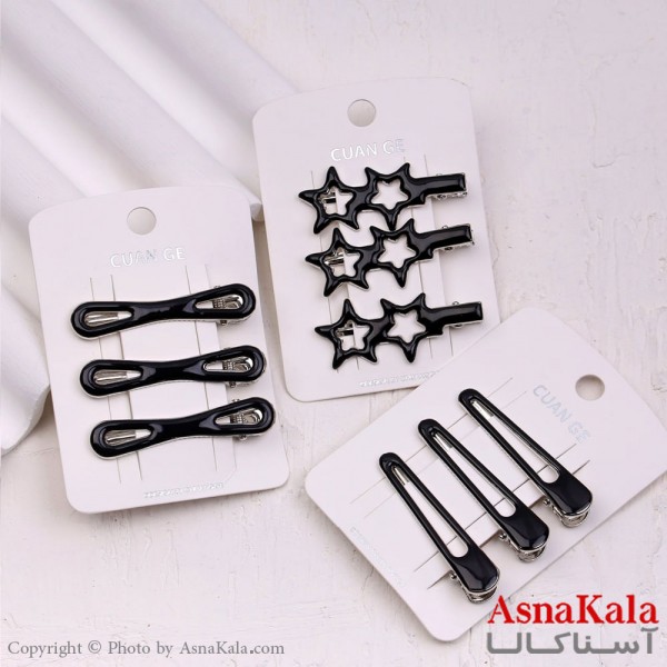 گیره مو زنانه انبری کارتی پینترستی مشکی شفاف مجموعه 3عددی کد HAIR13494W