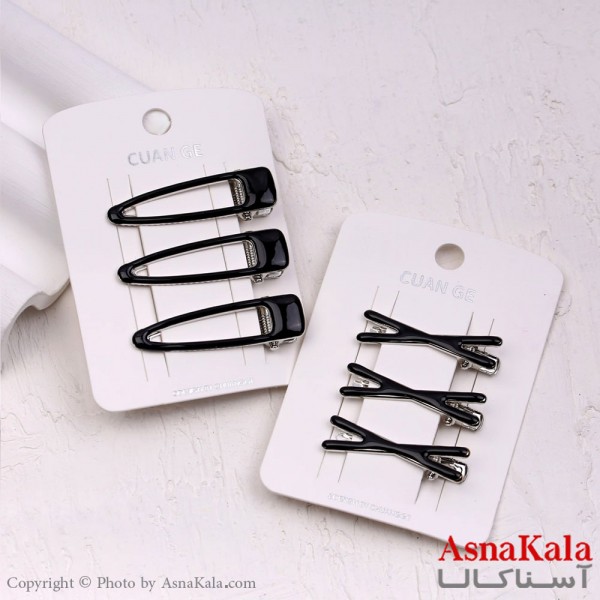 گیره مو زنانه انبری کارتی پینترستی مشکی شفاف مجموعه 3عددی کد HAIR13496W