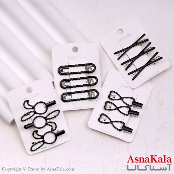 گیره مو زنانه انبری کارتی پینترستی مشکی شفاف مجموعه 3عددی کد HAIR13497W