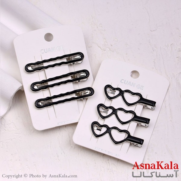 گیره مو زنانه انبری کارتی پینترستی مشکی شفاف مجموعه 3عددی کد HAIR13498W