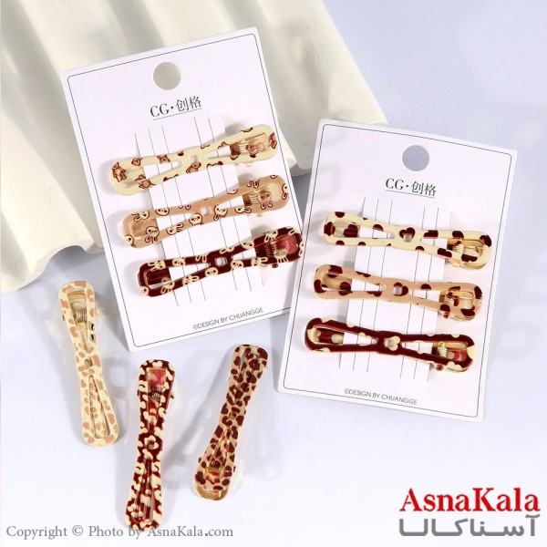 گیره مو زنانه انبری کارتی پینترستی پاپیون طرحدار مجموعه 3عددی کد HAIR13507W