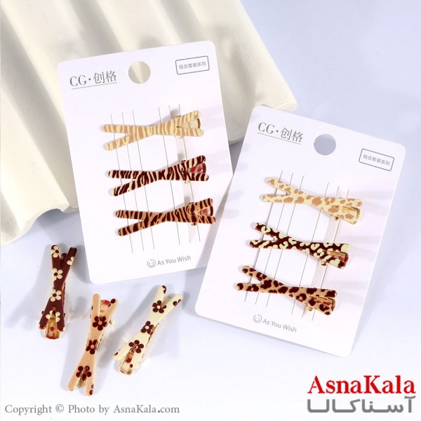 گیره مو زنانه انبری کارتی پینترستی ضبدر طرحدار مجموعه 3عددی کد HAIR13508W