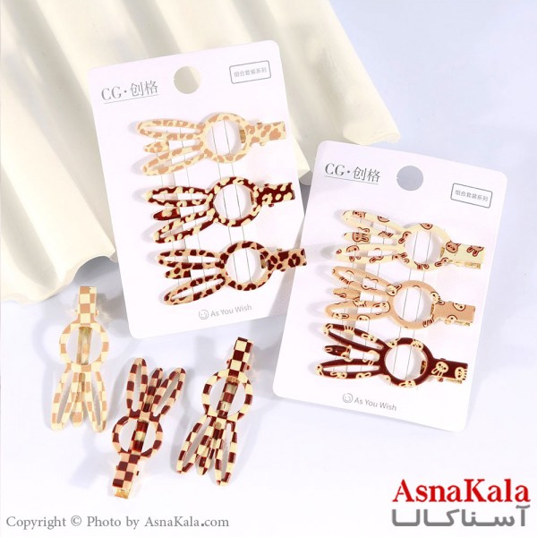 گیره مو زنانه انبری کارتی پینترستی خرگوشی طرحدار مجموعه 3عددی کد HAIR13510W