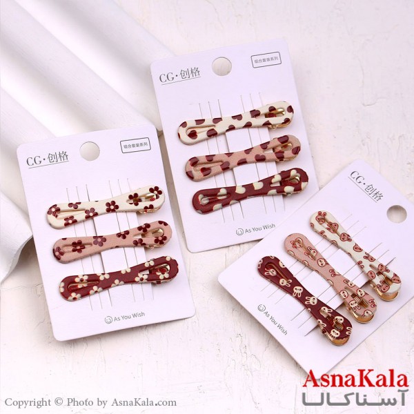 گیره مو زنانه انبری کارتی پینترستی پاپیون طرحدار مجموعه 3عددی کد HAIR13511W