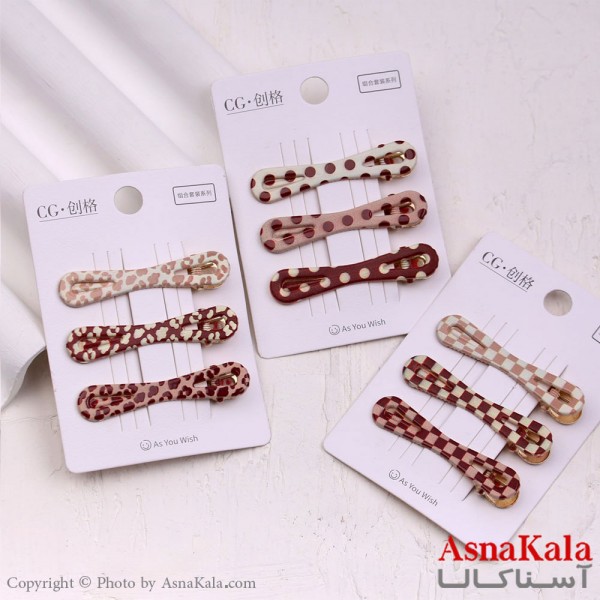 گیره مو زنانه انبری کارتی پینترستی پاپیون طرحدار مجموعه 3عددی کد HAIR13512W