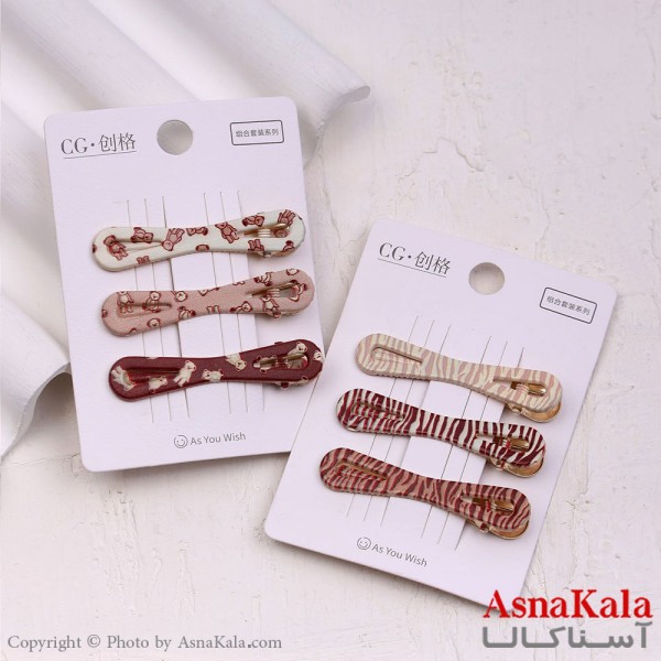 گیره مو زنانه انبری کارتی پینترستی پاپیون طرحدار مجموعه 3عددی کد HAIR13513W