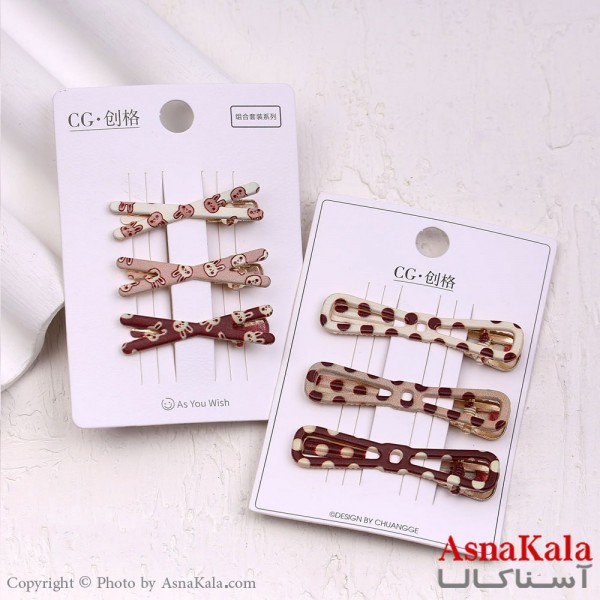 گیره مو زنانه انبری کارتی پینترستی x و پاپیون طرحدار مجموعه 3عددی کد HAIR13516W