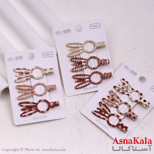 گیره مو زنانه انبری کارتی پینترستی خرگوشی طرحدار مجموعه 3عددی کد HAIR13520W