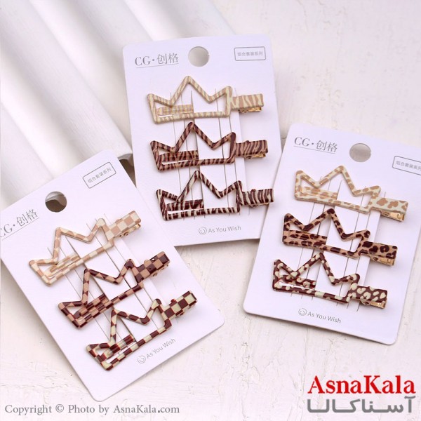 گیره مو زنانه انبری کارتی پینترستی تاج طرحدار مجموعه 3عددی کد HAIR13523W