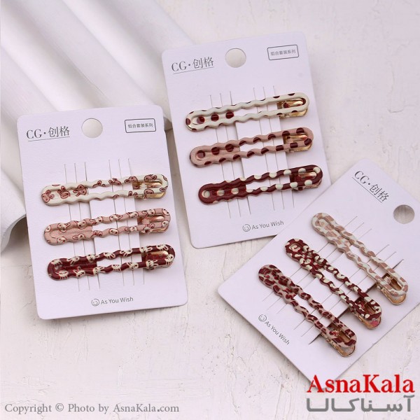 گیره مو زنانه انبری کارتی پینترستی مستطیل طرحدار مجموعه 3عددی کد HAIR13526W