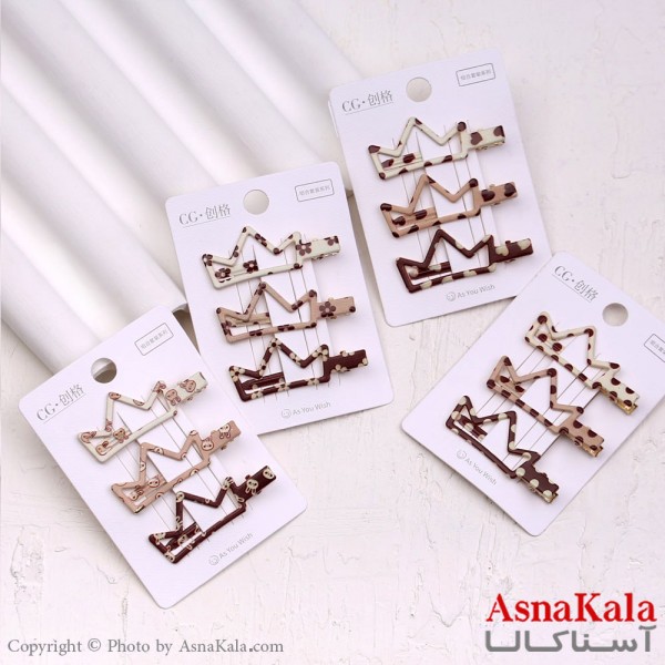 گیره مو زنانه انبری کارتی پینترستی تاج طرحدار مجموعه 3عددی کد HAIR13527W