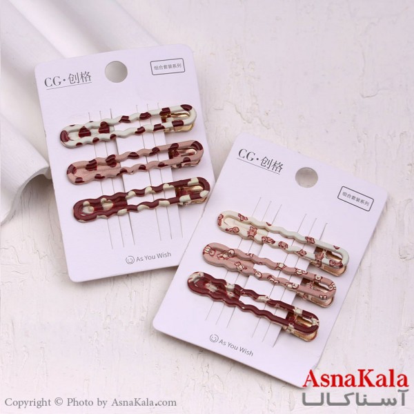 گیره مو زنانه انبری کارتی پینترستی مستطیل طرحدار مجموعه 3عددی کد HAIR13531W