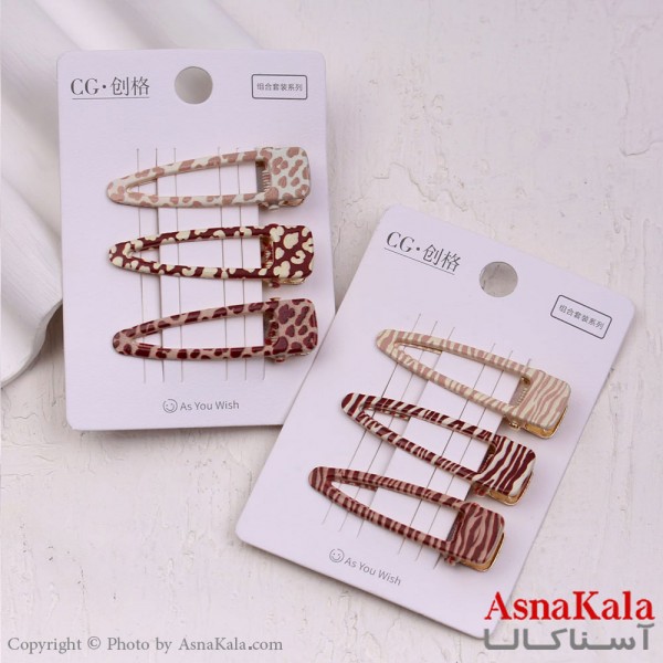 گیره مو زنانه انبری کارتی پینترستی بادومی طرحدار مجموعه 3عددی کد HAIR13533W