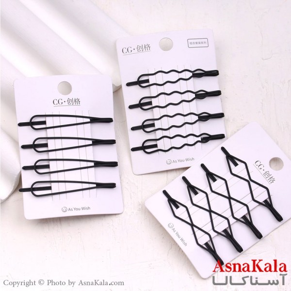 پنس مو زنانه کارتی پینترستی مشکی مجموعه 3عددی کد HAIR13536W