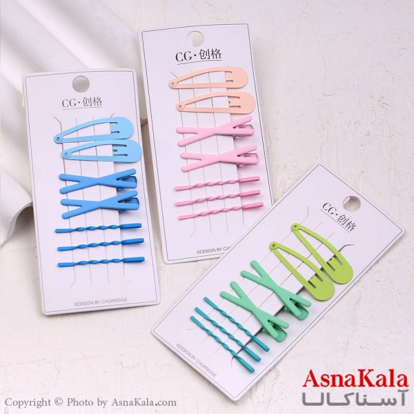 گیره و پنس و تق تقی مو  رنگی مجموعه 7عددی  کد HAIR13555W