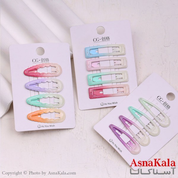 گیره مو تق تقی کارتی مدل آبرنگی مجموعه 4عددی کد HAIR13568W