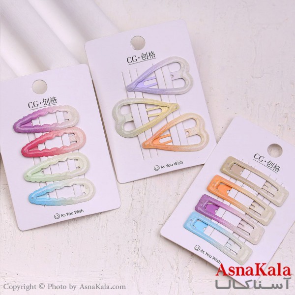 گیره مو تق تقی کارتی مدل آبرنگی کد HAIR13570W