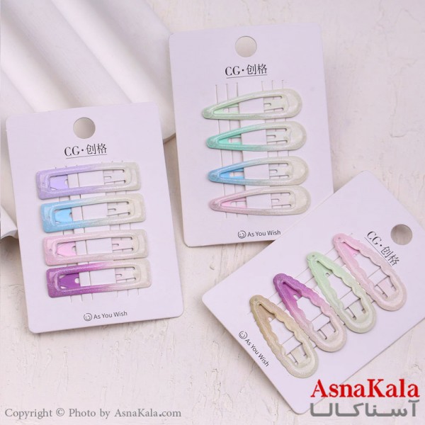 گیره مو تق تقی کارتی مدل آبرنگی مجموعه 4عددی کد HAIR13571W