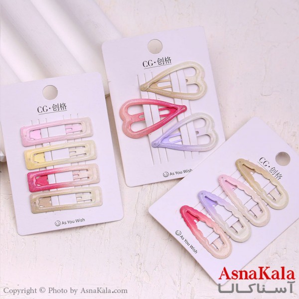 گیره مو تق تقی کارتی مدل آبرنگی براق کد HAIR13577W