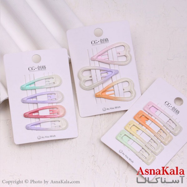 گیره مو تق تقی کارتی مدل آبرنگی براق کد HAIR13578W