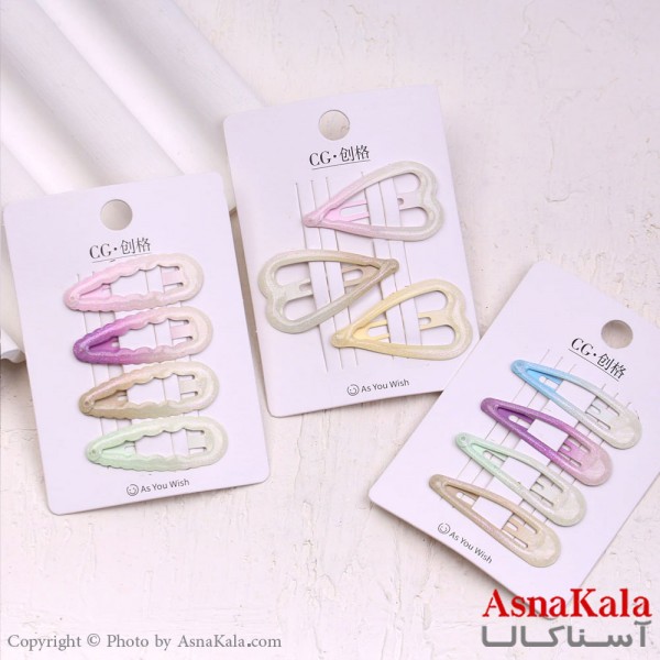 گیره مو تق تقی کارتی مدل آبرنگی براق کد HAIR13579W